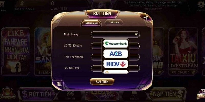 Giao diện Gemwin nạp tiền dễ dàng